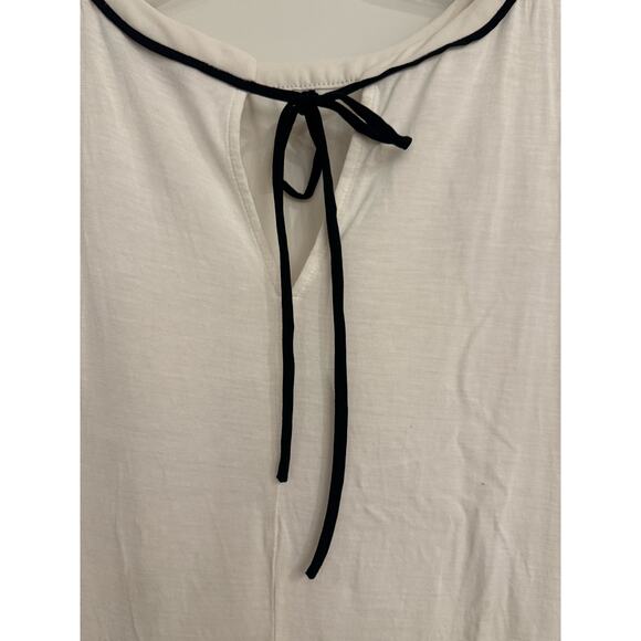 LOFT Contrast Trim Sleeveless Blouse | White Black Tie Neck Top | Size Large - Picture 4 of 6